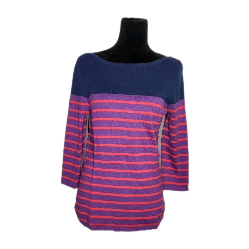 J McLaughlin Women's Multicolor Striped 3/4 Sleeve Boat Neck Knit Top SZ M